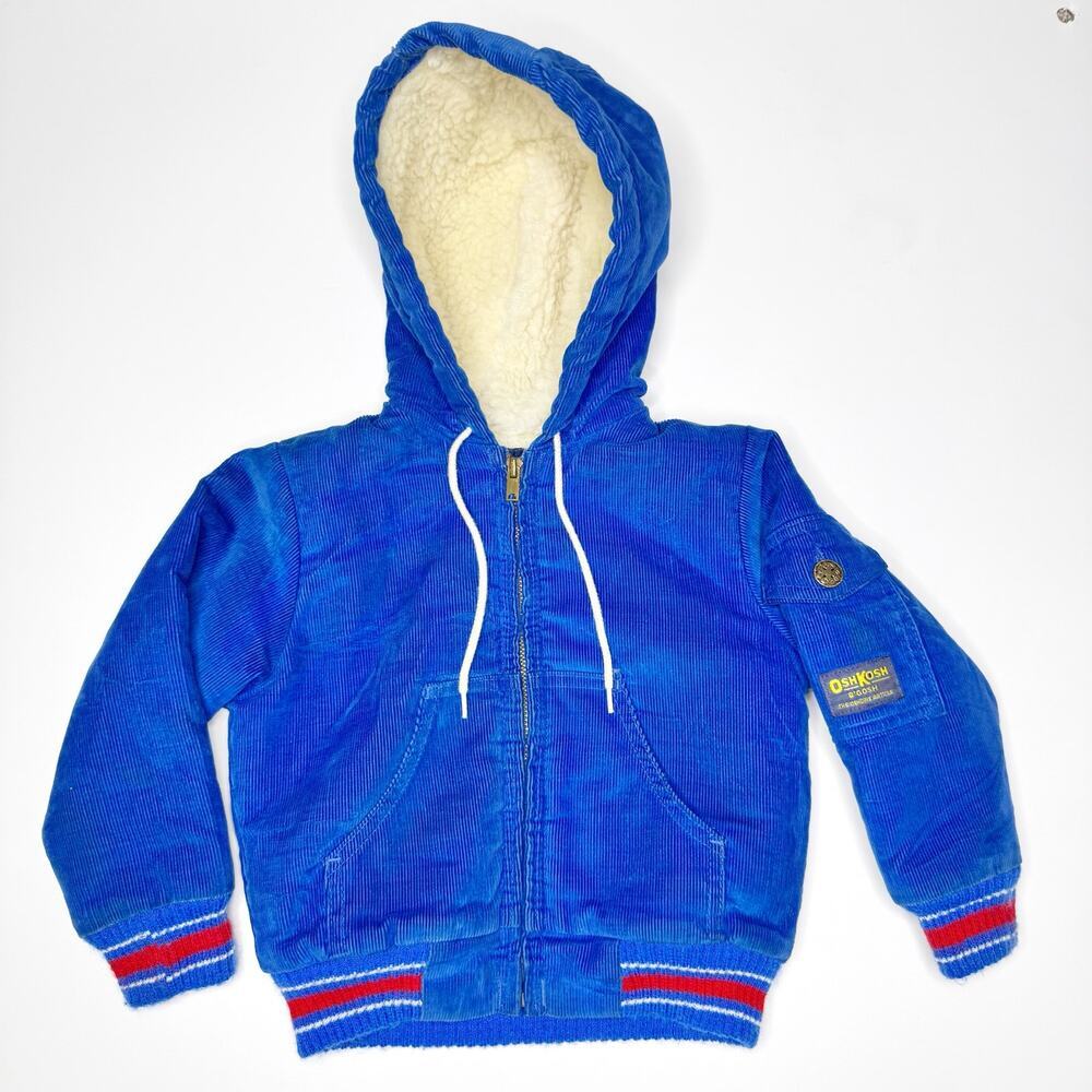 Vintage 70s OshKosh B’Gosh Jacket 4T Blue Corduroy Sherpa Lined Union Made USA